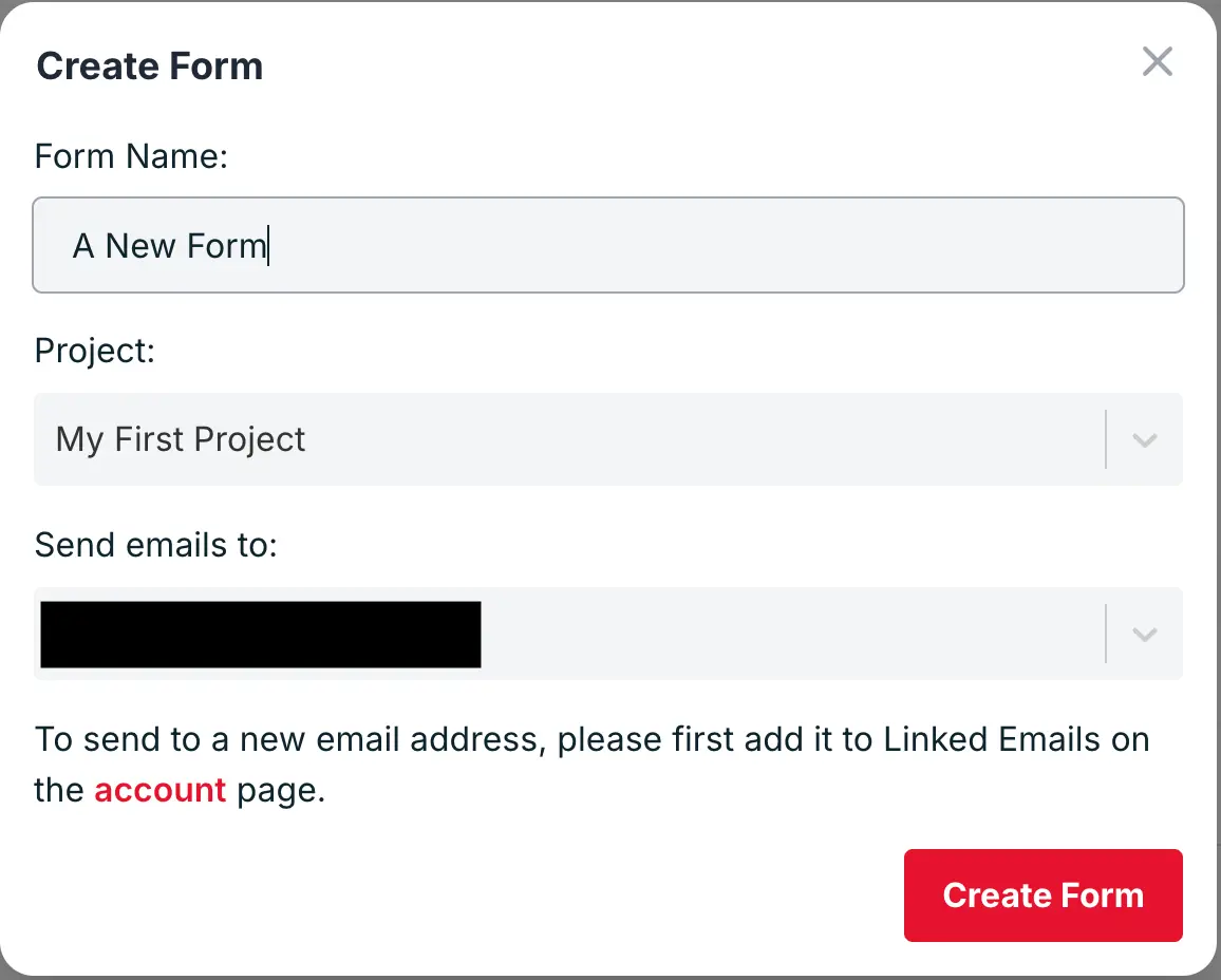 Formspreeのフォーム作成画面（Create Form）